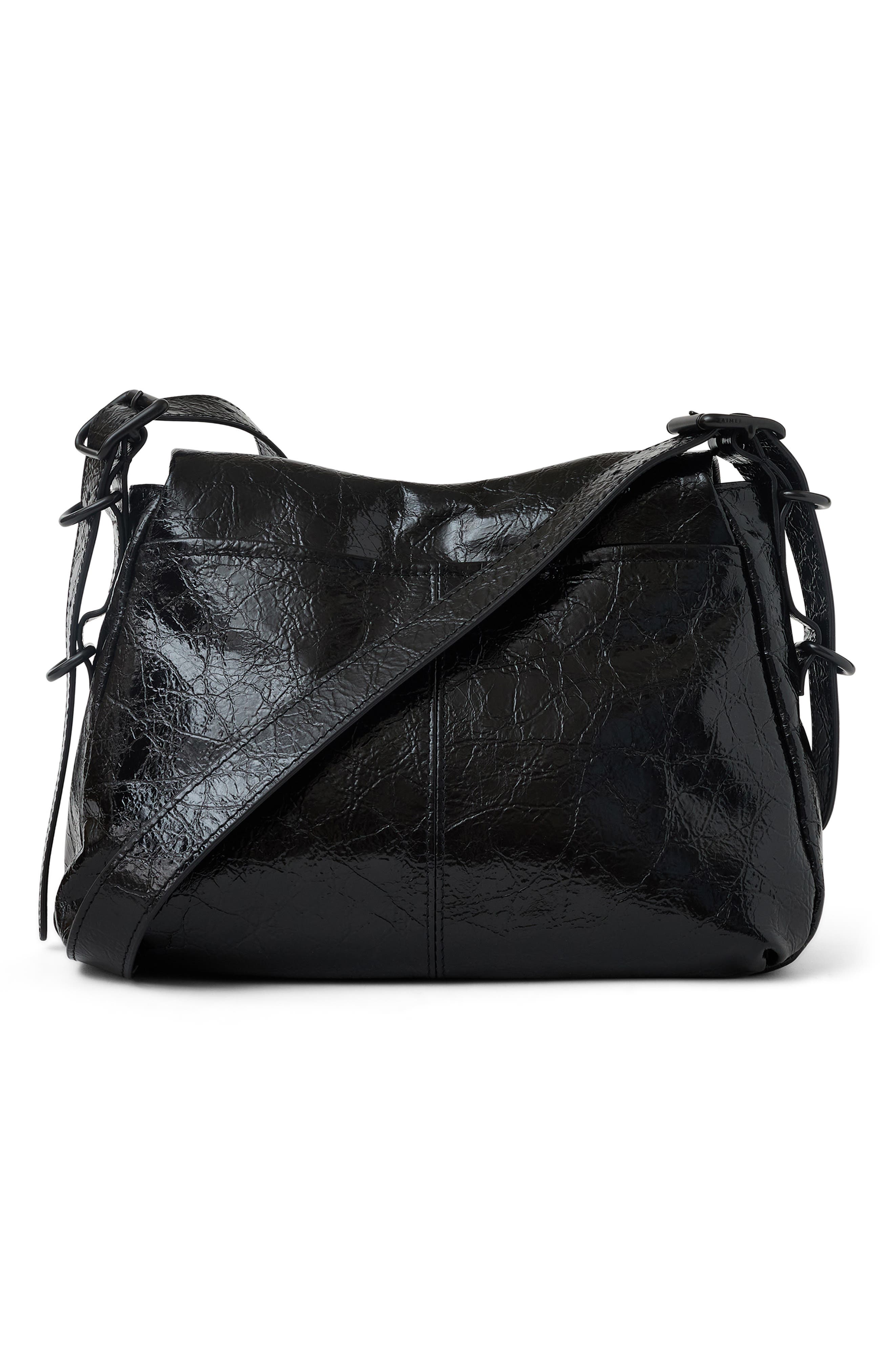 Bali Double Entry Leather Crossbody Bag, Alternate, color, BLACK CRINKLE