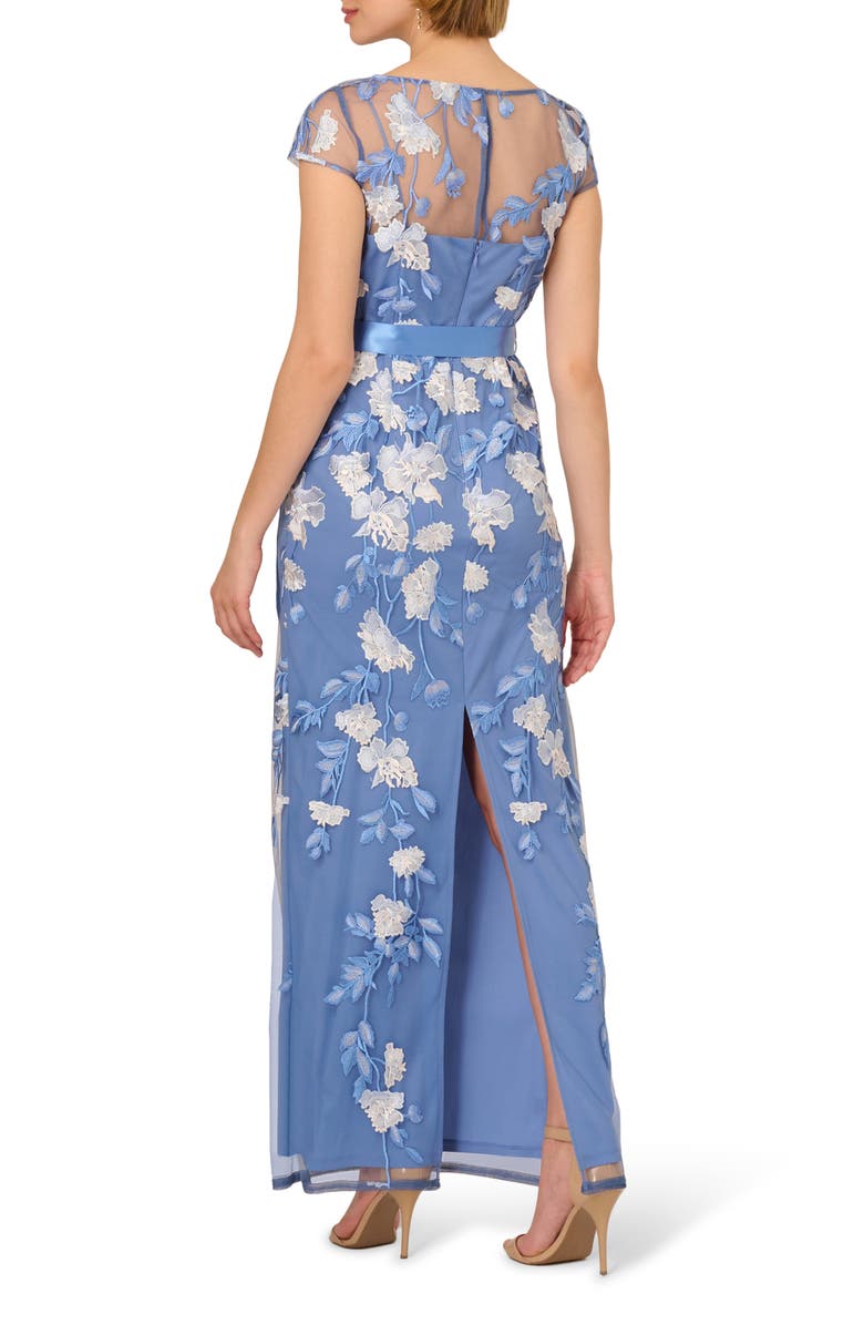 Adrianna Papell Floral Cascading Column Gown, Alternate, color, French Blue Multi