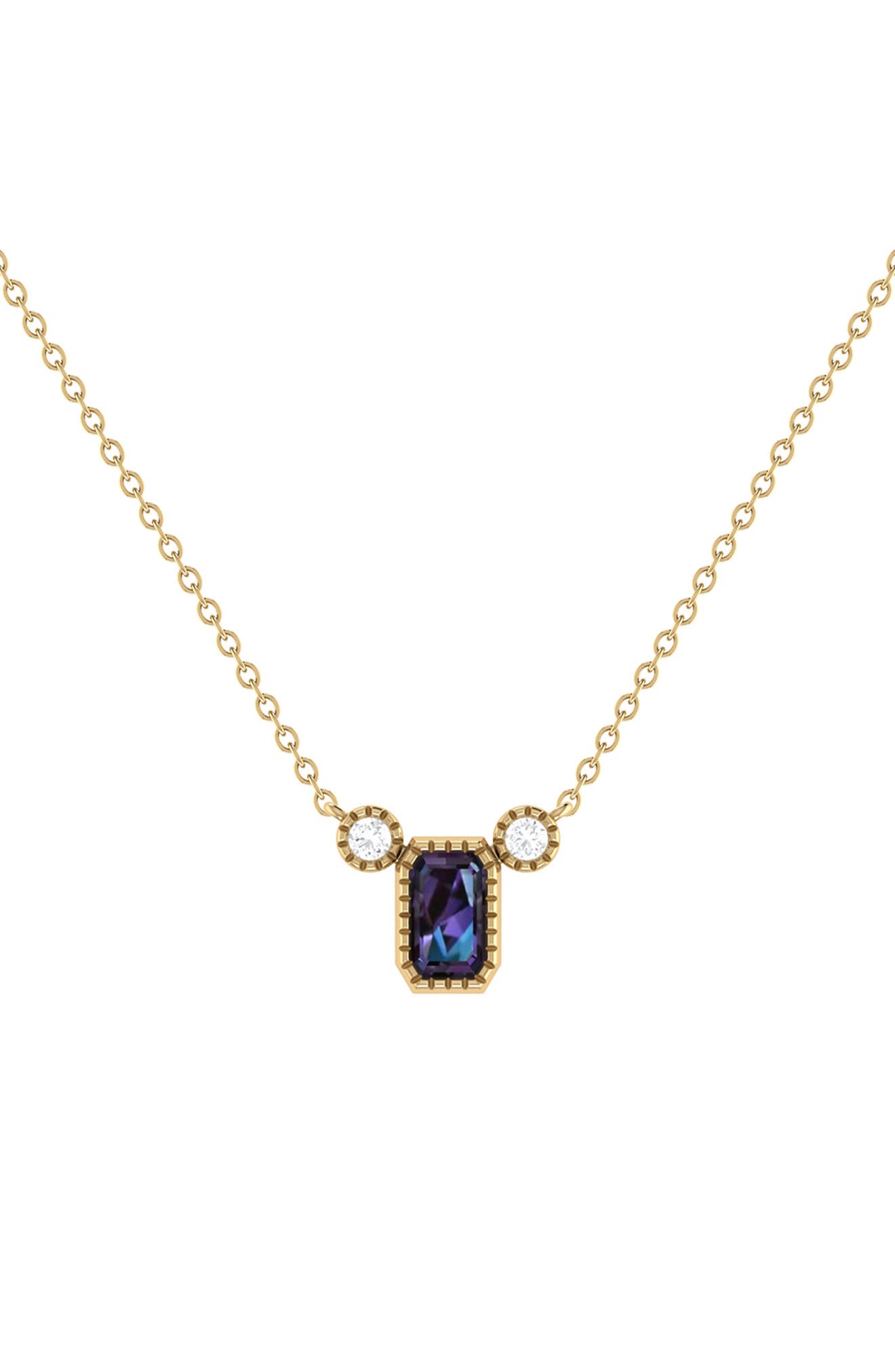 LuvMyJewelry La Vie Emerald Cut Alexandrite & Diamond Pendant Necklace - 0.04ct.