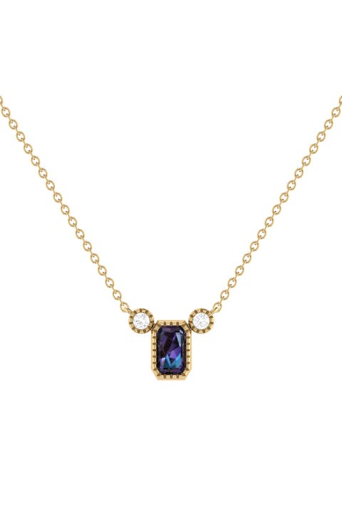 La Vie Emerald Cut Alexandrite & Diamond Pendant Necklace - 0.04ct.