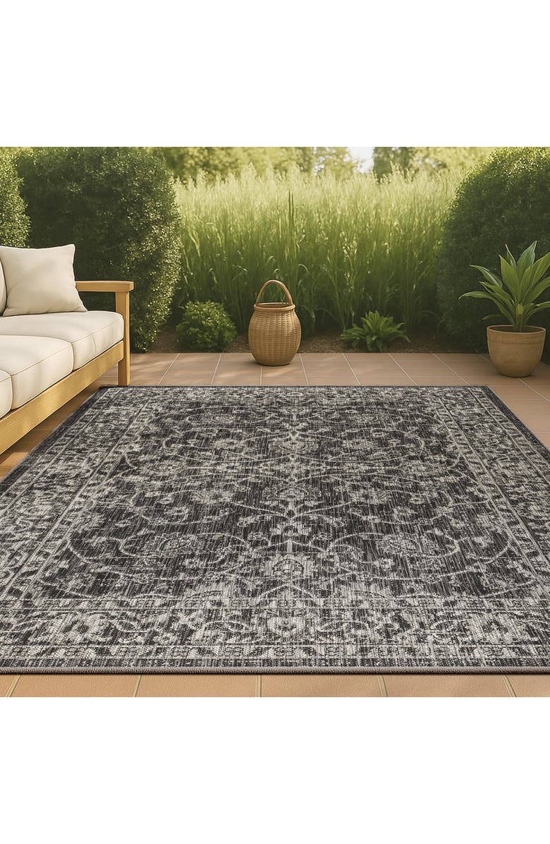 JONATHAN Y Palazzo Vine and Border Textured Weave Indoor/Outdoor Area Rug, Alternate, color, Black/Gray