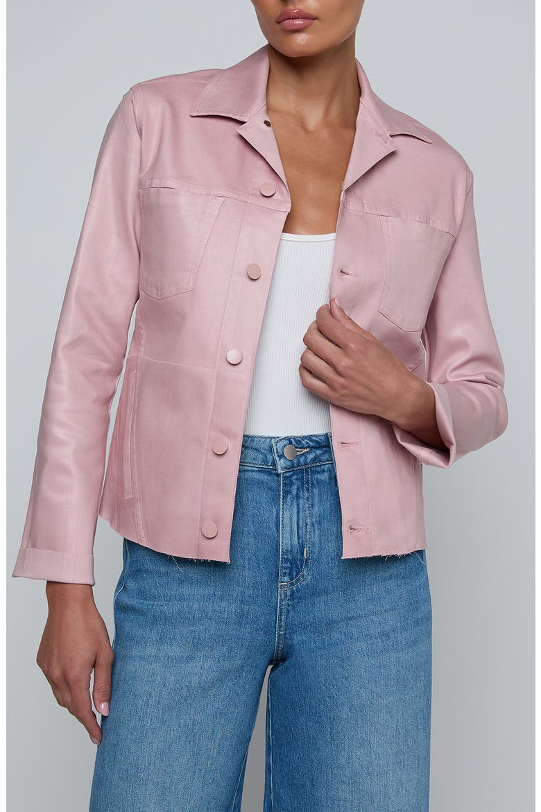 Janelle Slim Fit Raw Hem Jacket, Main, color, PALE ROSE COATED