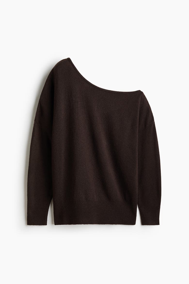 Fine-Knit One-Shoulder Sweater, Alternate, color, Dark brown