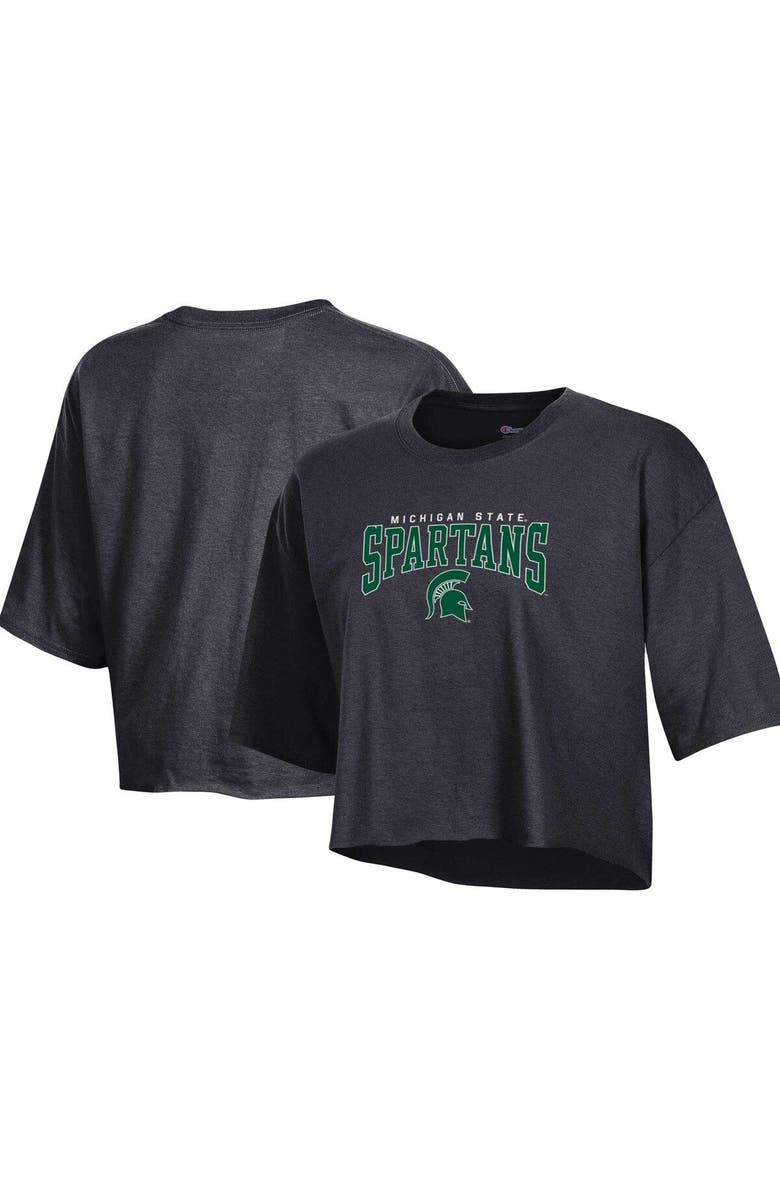 Champion Women's Champion Heather Charcoal Michigan State Spartans Boyfriend Cropped T-Shirt, Main, color, Heather Charcoal
