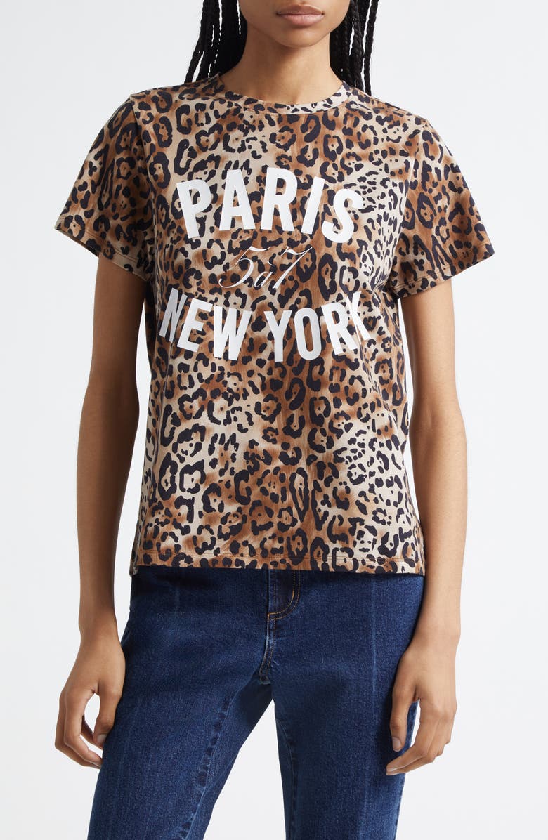 Cinq à Sept Leopard Paris NY Graphic T-Shirt, Main, color, Black/ Sahara