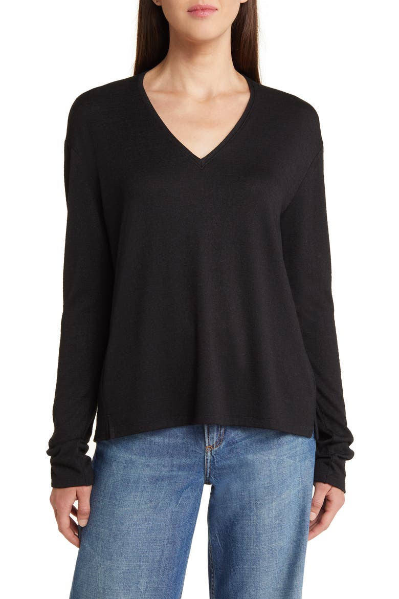 The Long Sleeve Knit T-Shirt, Main, color, BLACK