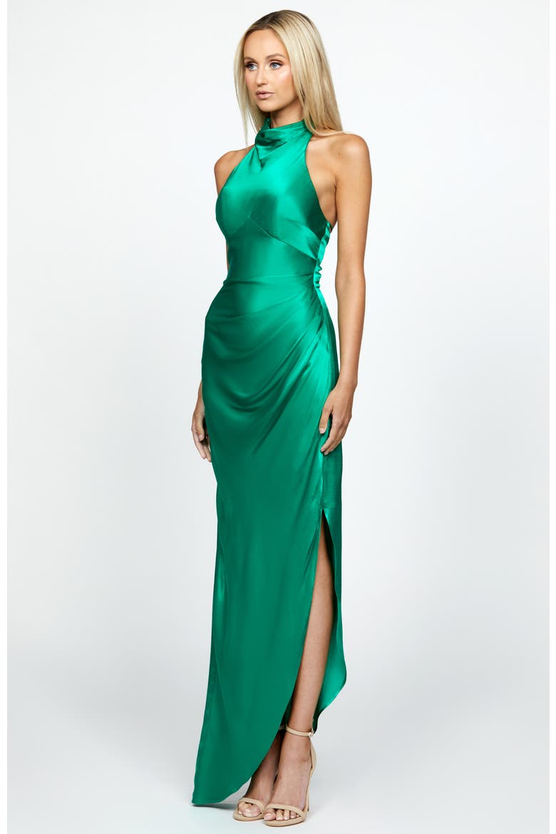 Aaliyah High Neck Cowl Gown, Alternate, color, GREEN