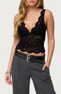 EDIKTED Araura Velvet Floral Sheer Crop Tank