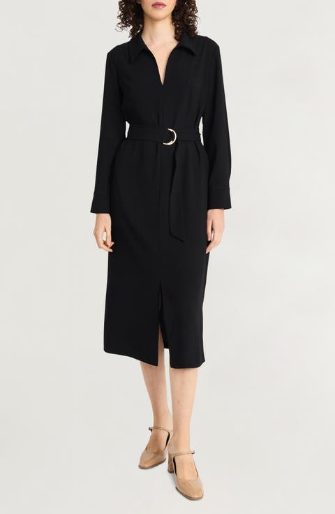 Collared Long Sleeve Midi Dress