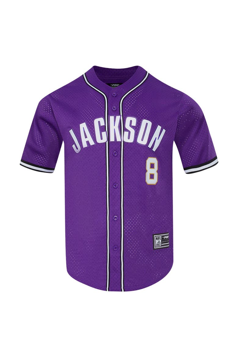 Men's Pro Standard Lamar Jackson Purple Baltimore Ravens Mesh Button-Up Baseball Jersey, Alternate, color, Purple