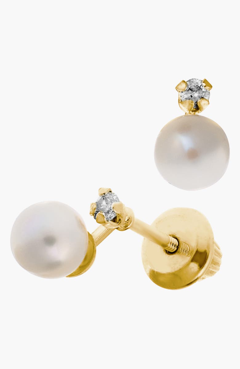 Mignonette 14k Gold Pearl & Diamond Stud Earrings, Alternate, color, Gold