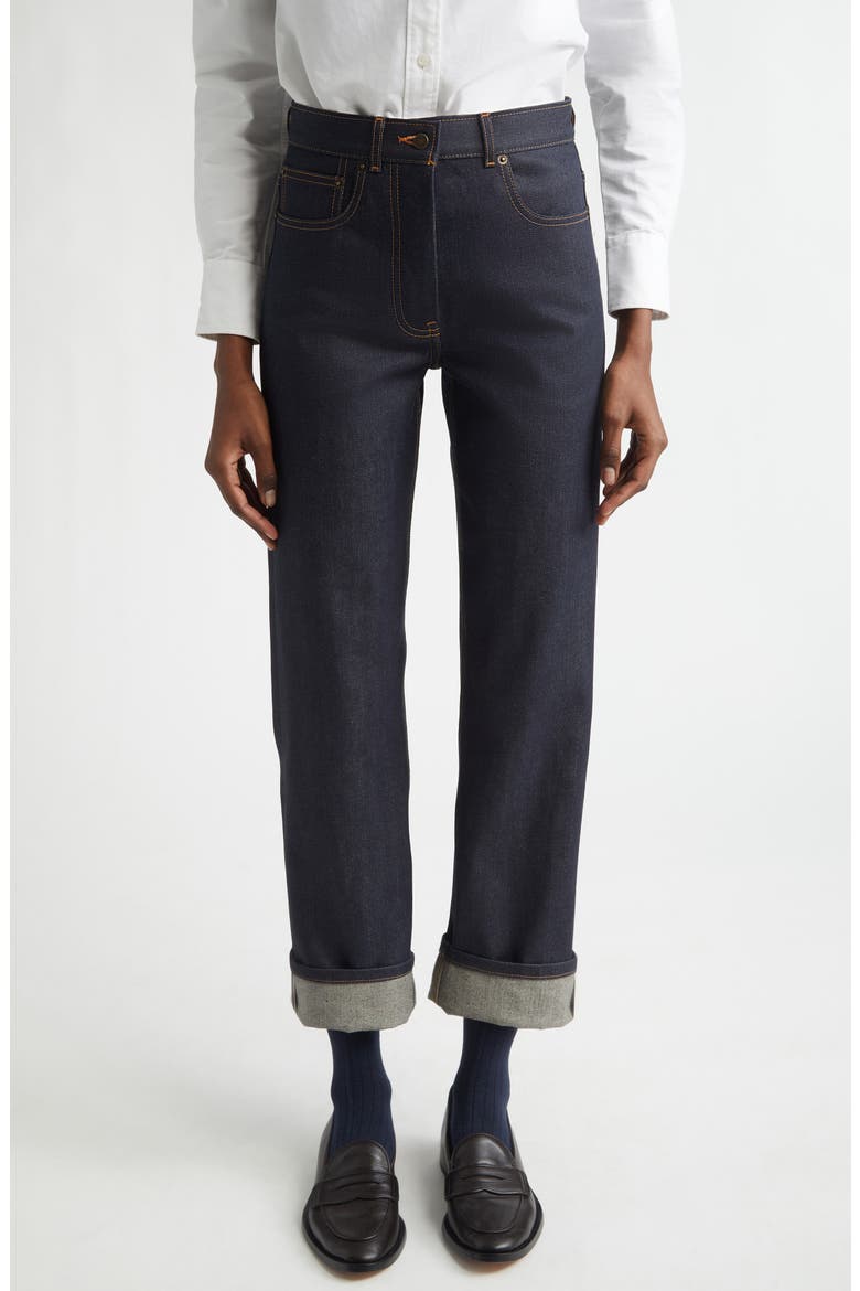 Straight Leg Selvedge Denim Jeans, Main, color, NAVY