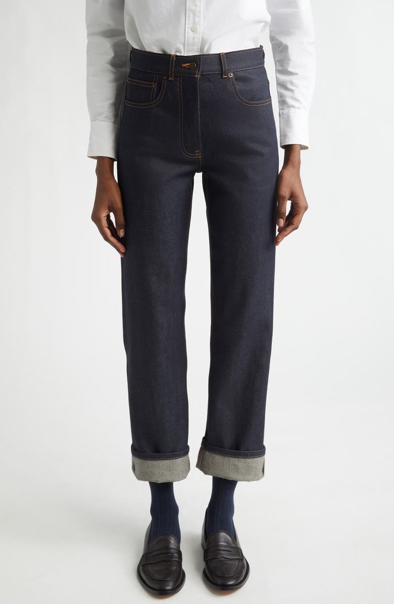 Thom Browne Straight Leg Selvedge Denim Jeans, Main, color, Navy