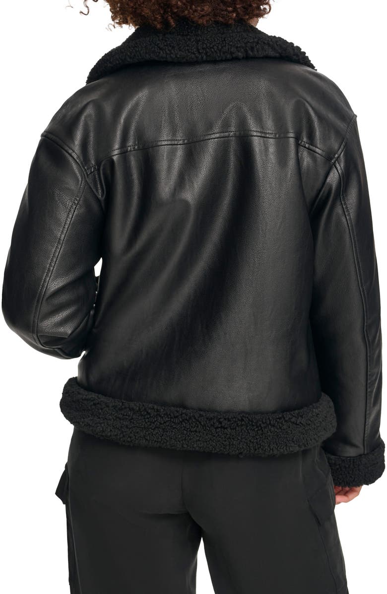 High Pile Fleece Asymmetrical Faux Leather Jacket