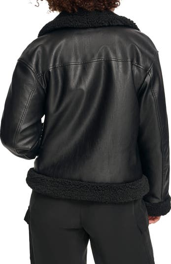High Pile Fleece Asymmetrical Faux Leather Jacket