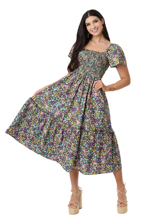 Smocked Bodice Midi Dress