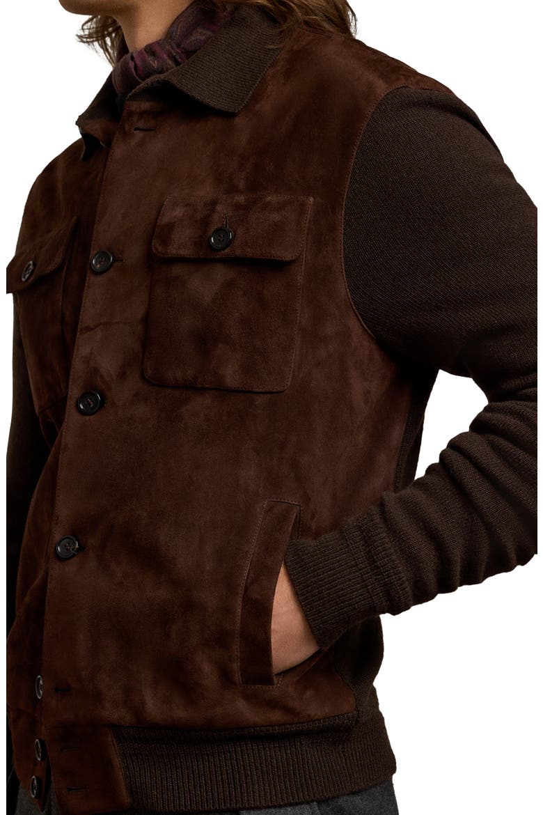 Suede & Cashmere Button-Up Shirt Jacket, Alternate, color, LUGGAGE BROWN