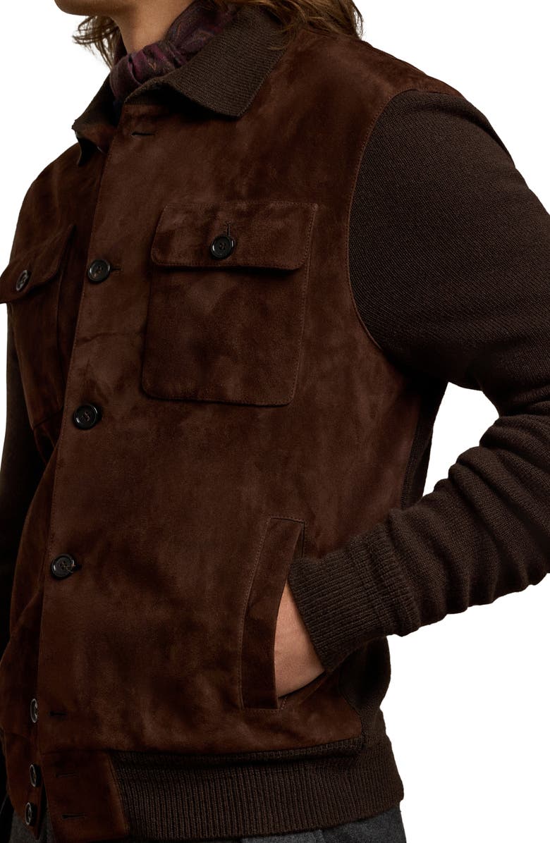 Ralph Lauren Purple Label Suede & Cashmere Button-Up Shirt Jacket, Alternate, color, 