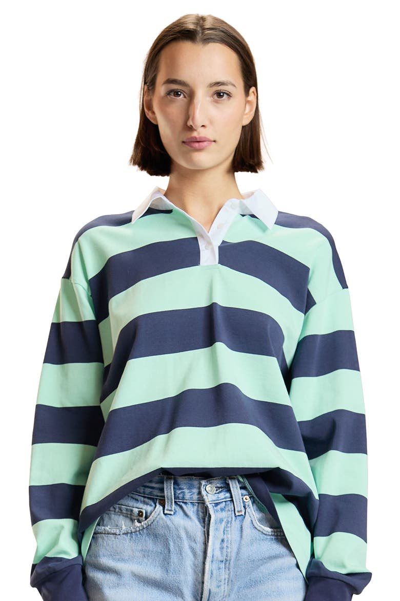 Striped Cotton Rugby Shirt, Main, color, Navy
