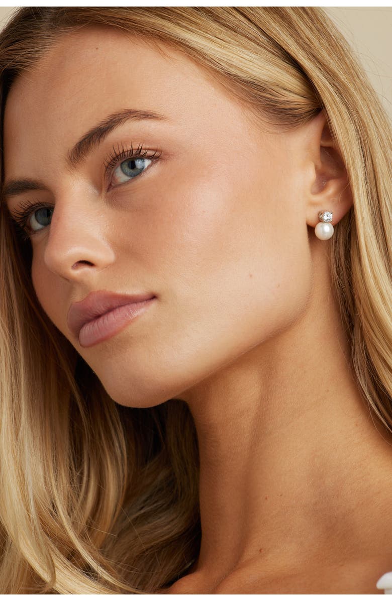 Untamed Petals Maven Pearl and Crystal Studs, Alternate, color, Silver