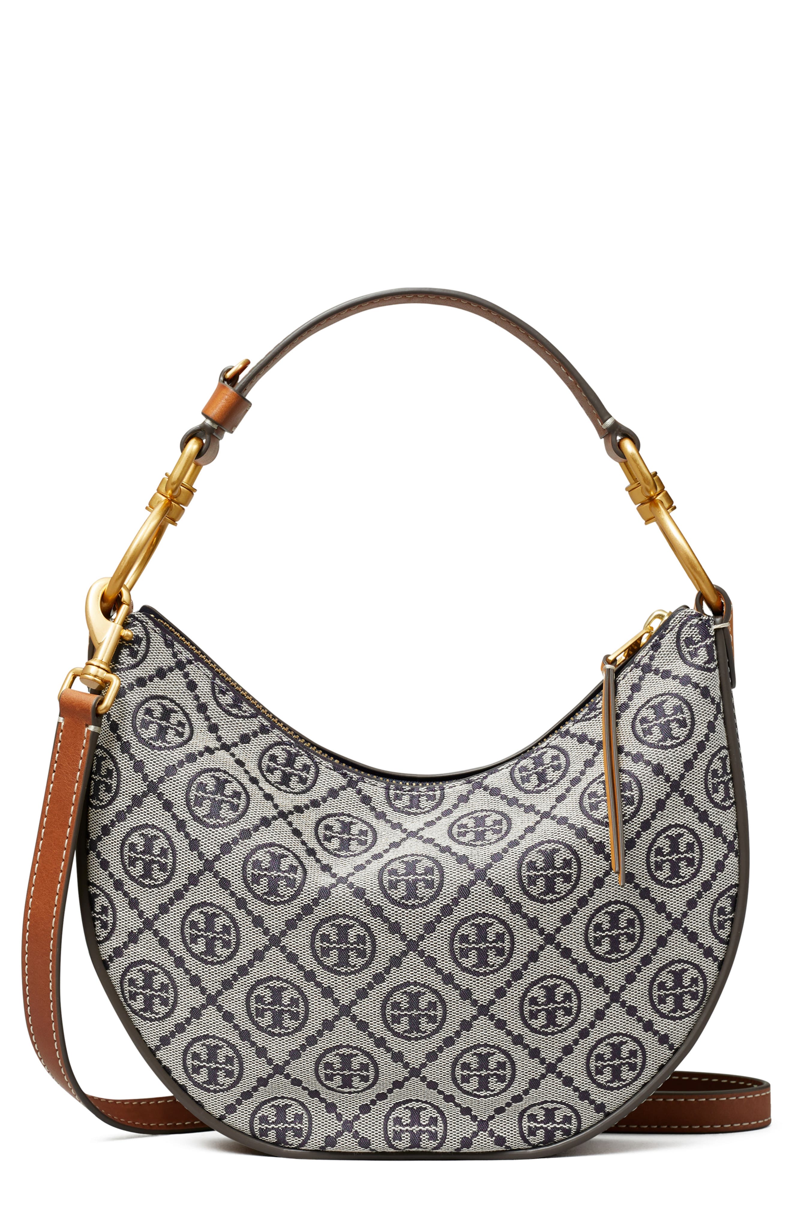 Tory Burch T Monogram Jacquard Mini Crescent Shoulder Bag, Main, color, 
