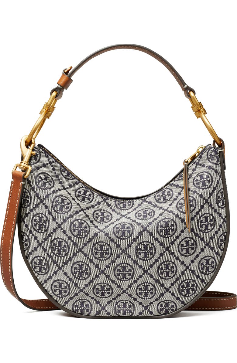 Tory Burch T Monogram Jacquard Mini Crescent Shoulder Bag, Main, color,