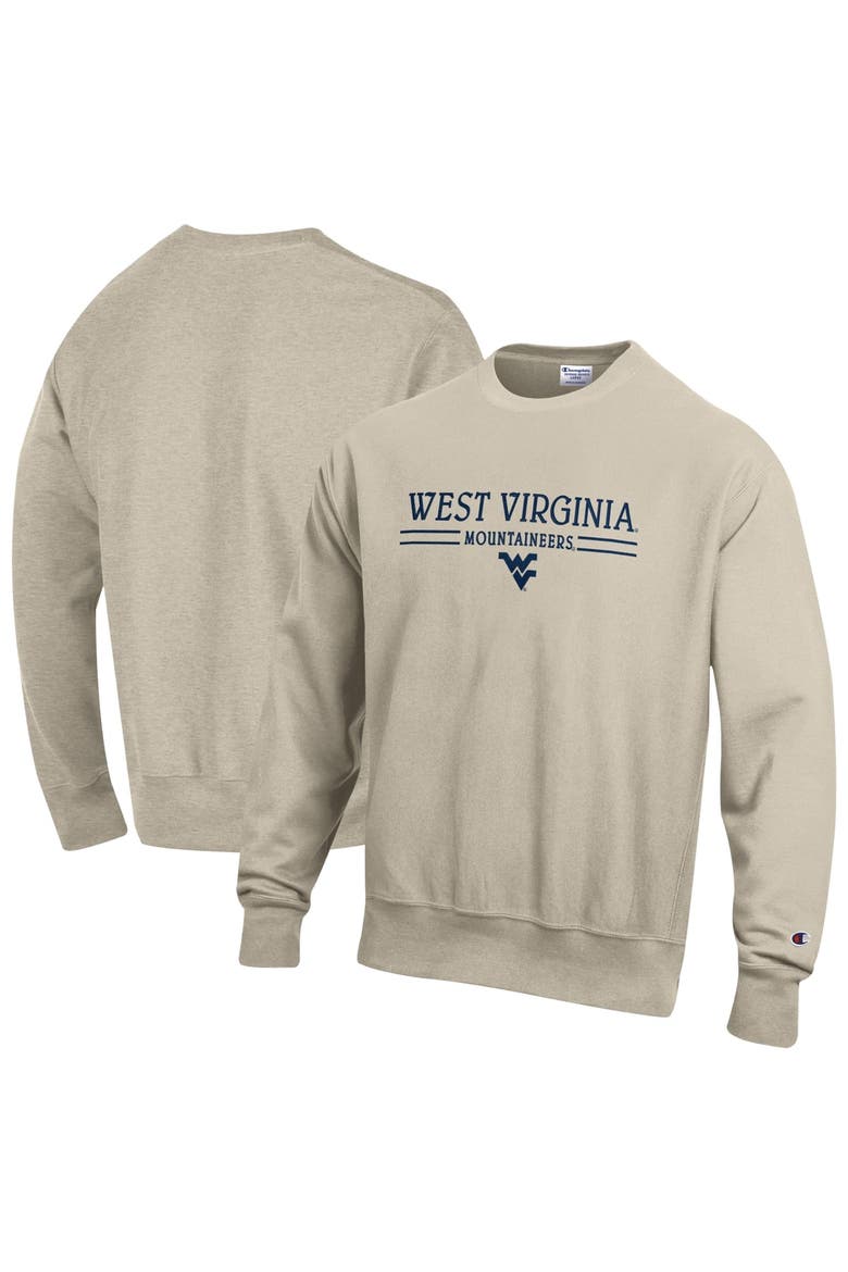 Men's Champion Oatmeal West Virginia Mountaineers Reverse Weave Crewneck Sweatshirt, Main, color, Oatmeal