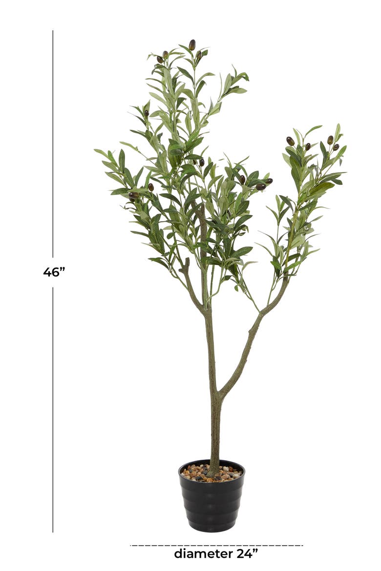 Green Faux Foliage Olive Artificial Tree with Black Melamine Pot, Alternate, color, GREEN