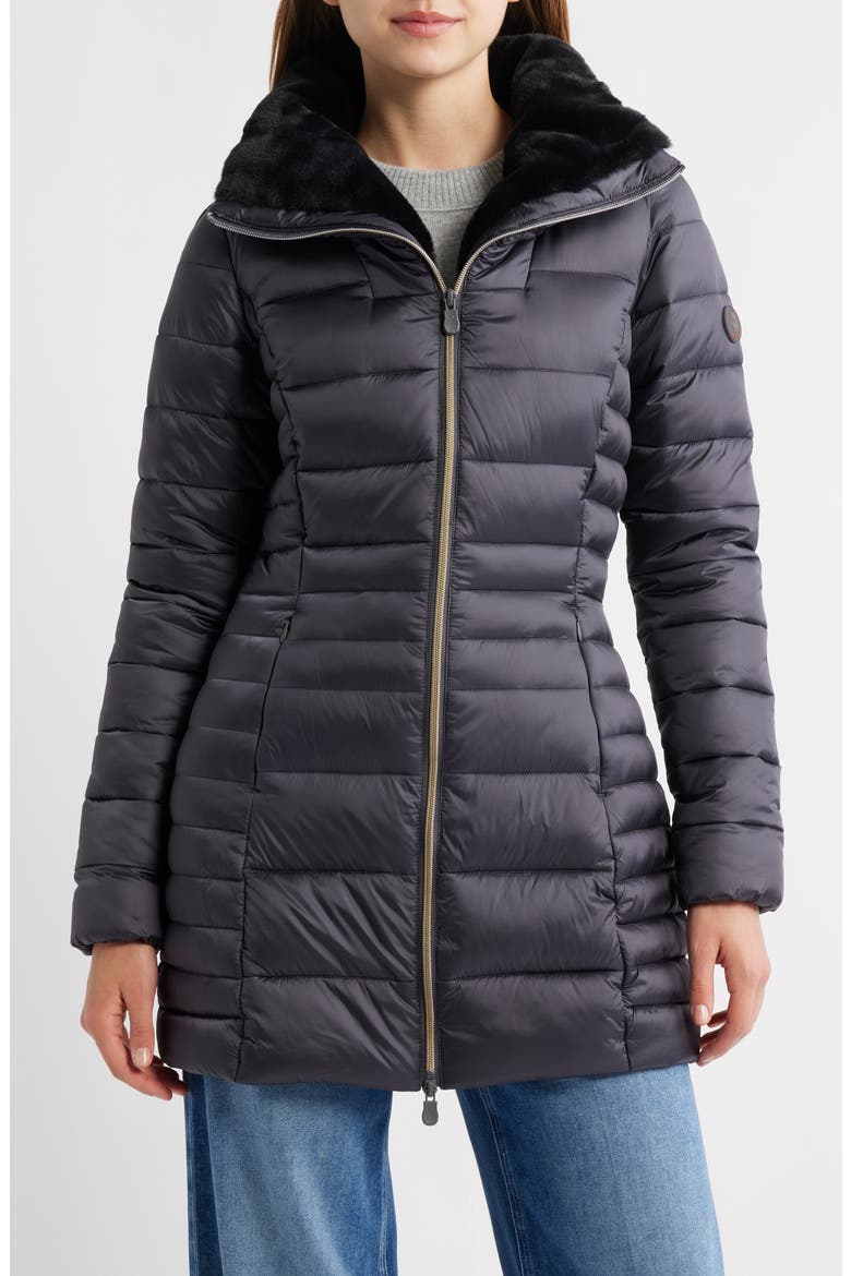 Caroline Water Repellent Satin Puffer Jacket, Main, color, EBONY GREY