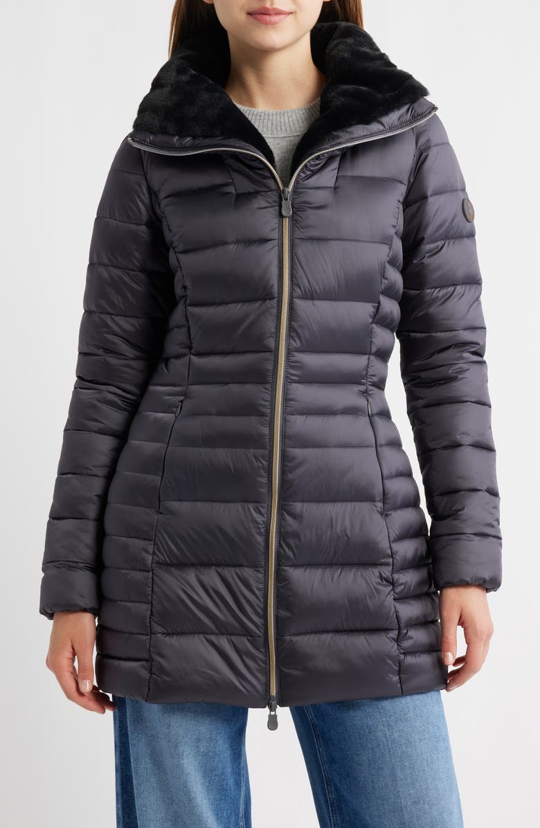 Save The Duck Caroline Water Repellent Satin Puffer Jacket, Main, color, Ebony Grey
