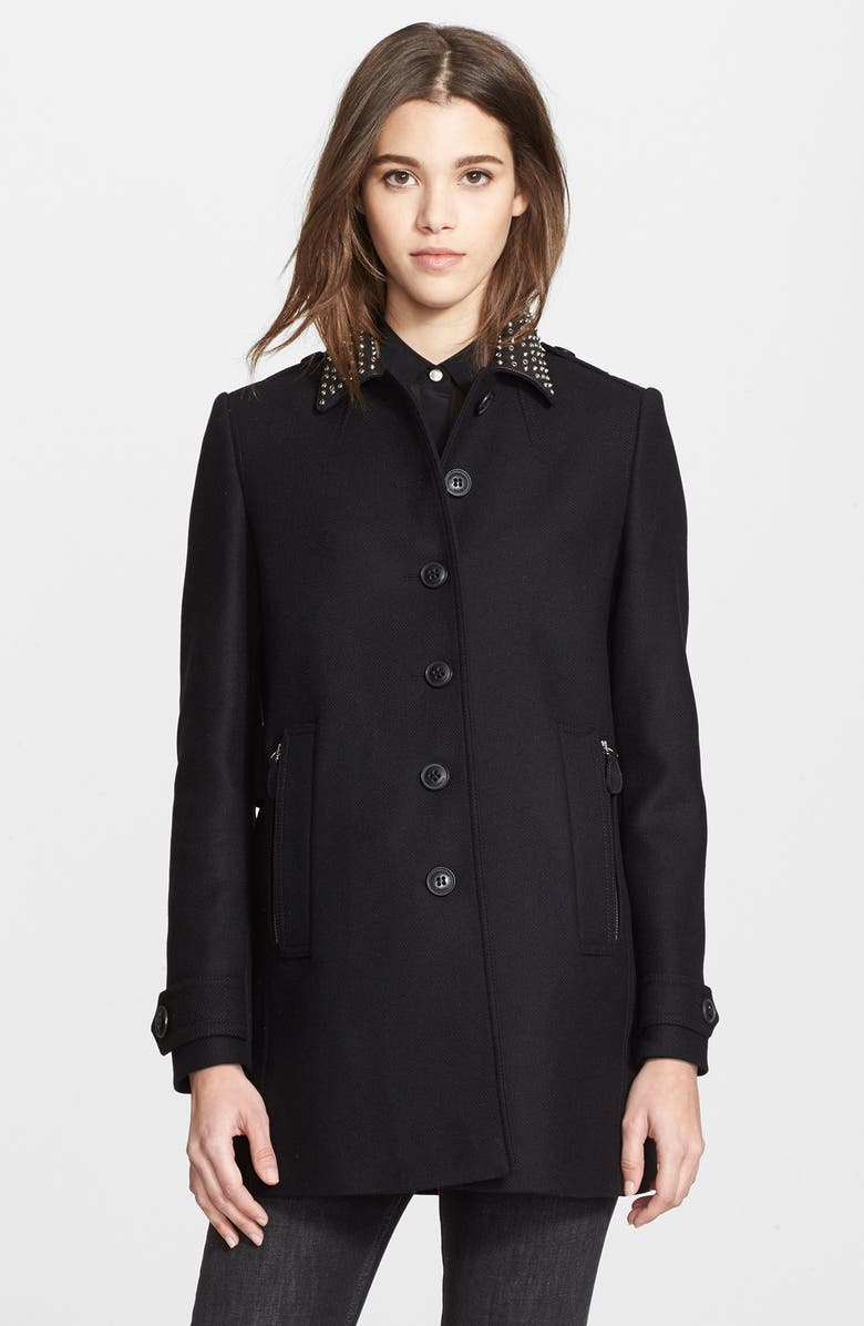 Burberry Brit 'Littleford' Embellished Collar Gabardine Coat, Main, color, 