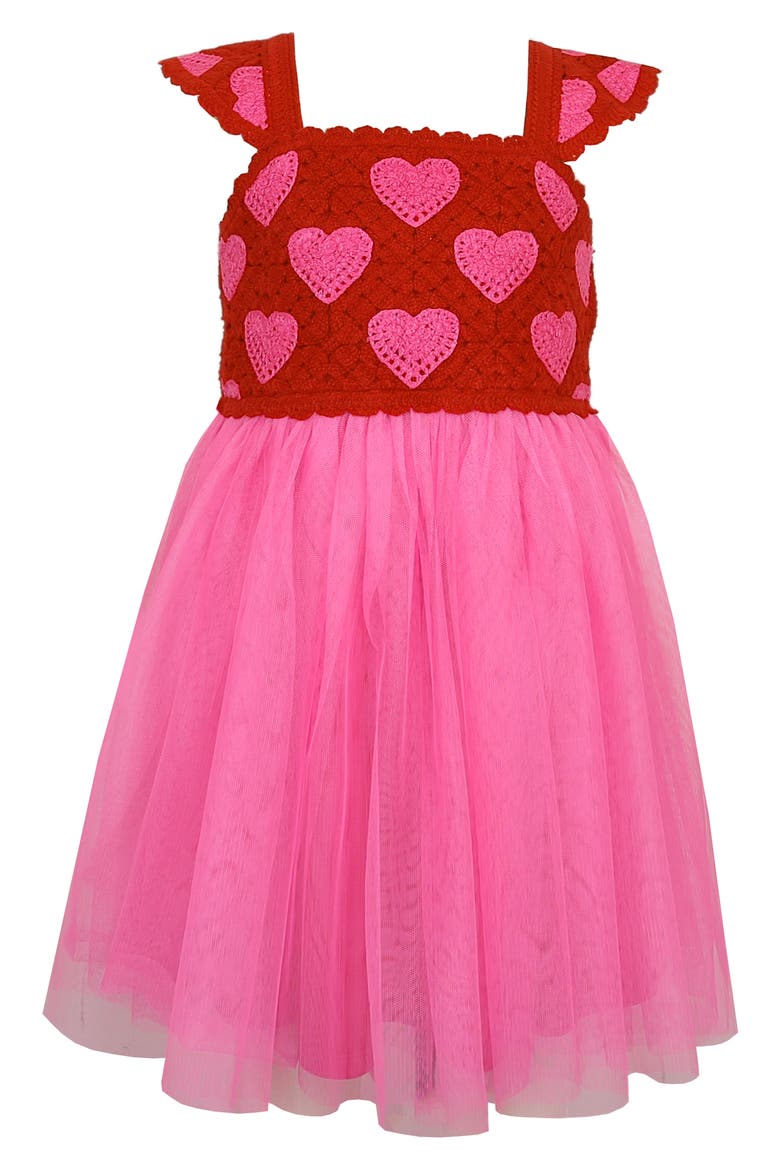 Kids' Butterfly Knit Bodice Tutu Dress, Main, color, RED/ PINK
