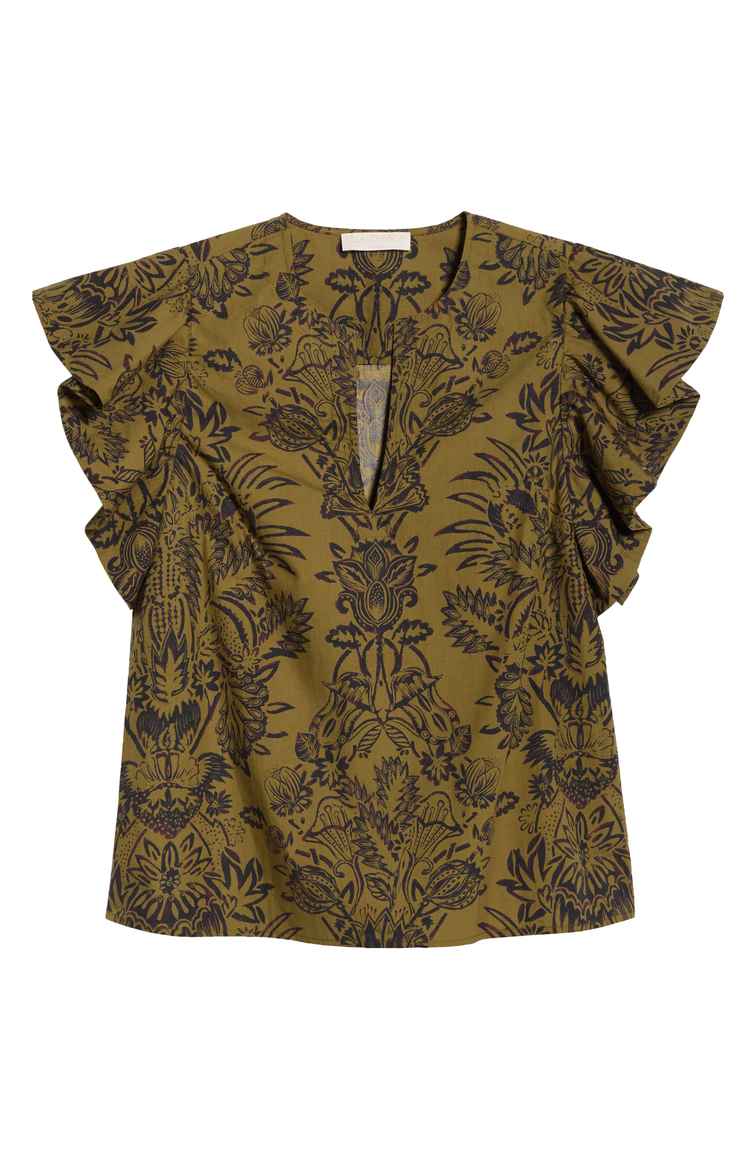 Ulla Johnson Severine Floral Cotton Flutter Sleeve Top In Green