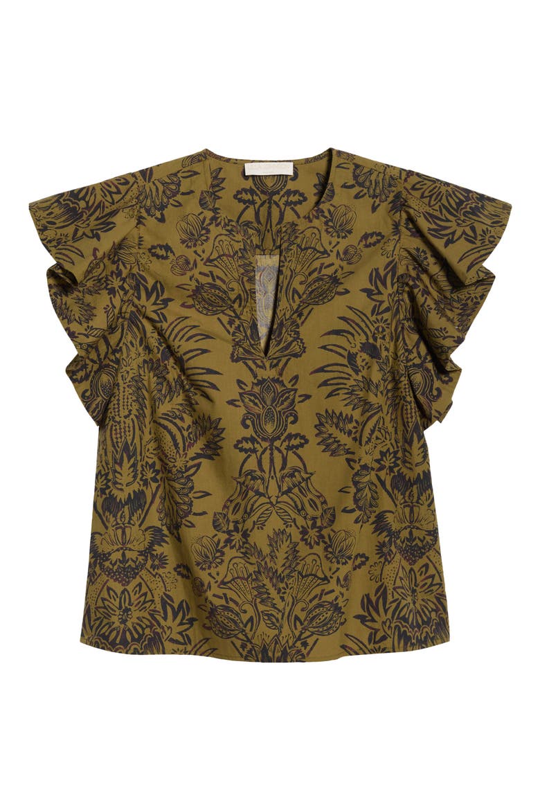 Severine Floral Cotton Flutter Sleeve Top, Alternate, color, OLIVE FLORA