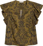 Ulla Johnson Severine Floral Cotton Flutter Sleeve Top