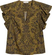 Ulla Johnson Severine Floral Cotton Flutter Sleeve Top