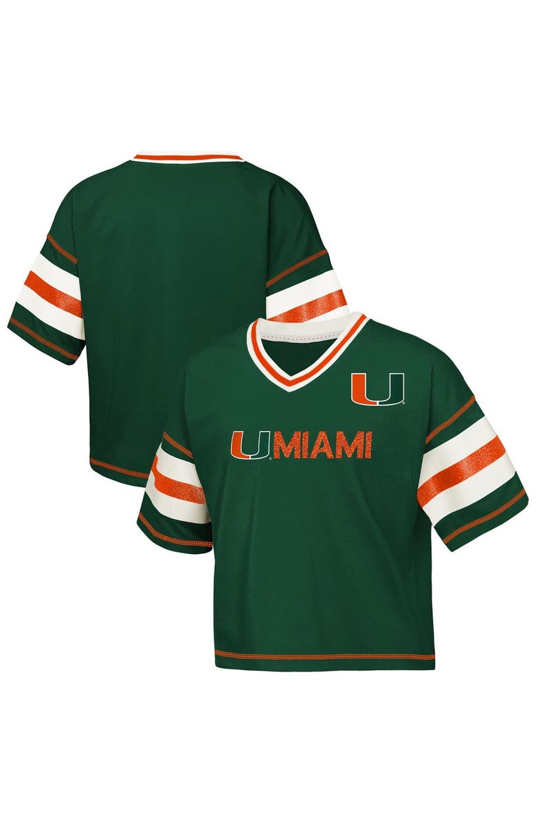 Outerstuff Girls Youth Outerstuff Green Miami Hurricanes Gridiron Jersey V-Neck T-Shirt, Main, color, Green