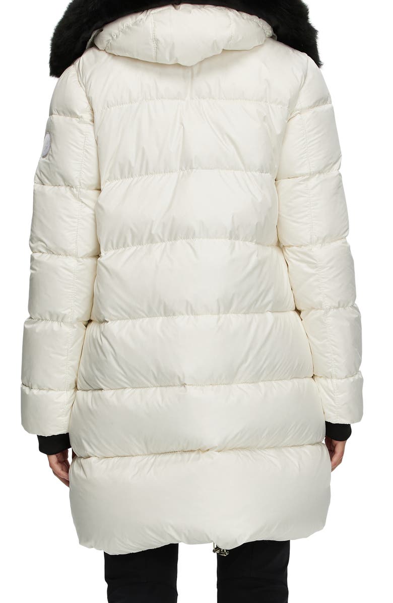 GORSKI Apres-Ski Horizontal Jacket with Detachable Genuine Shearling Hood Trim, Alternate, color, Ivory/Black