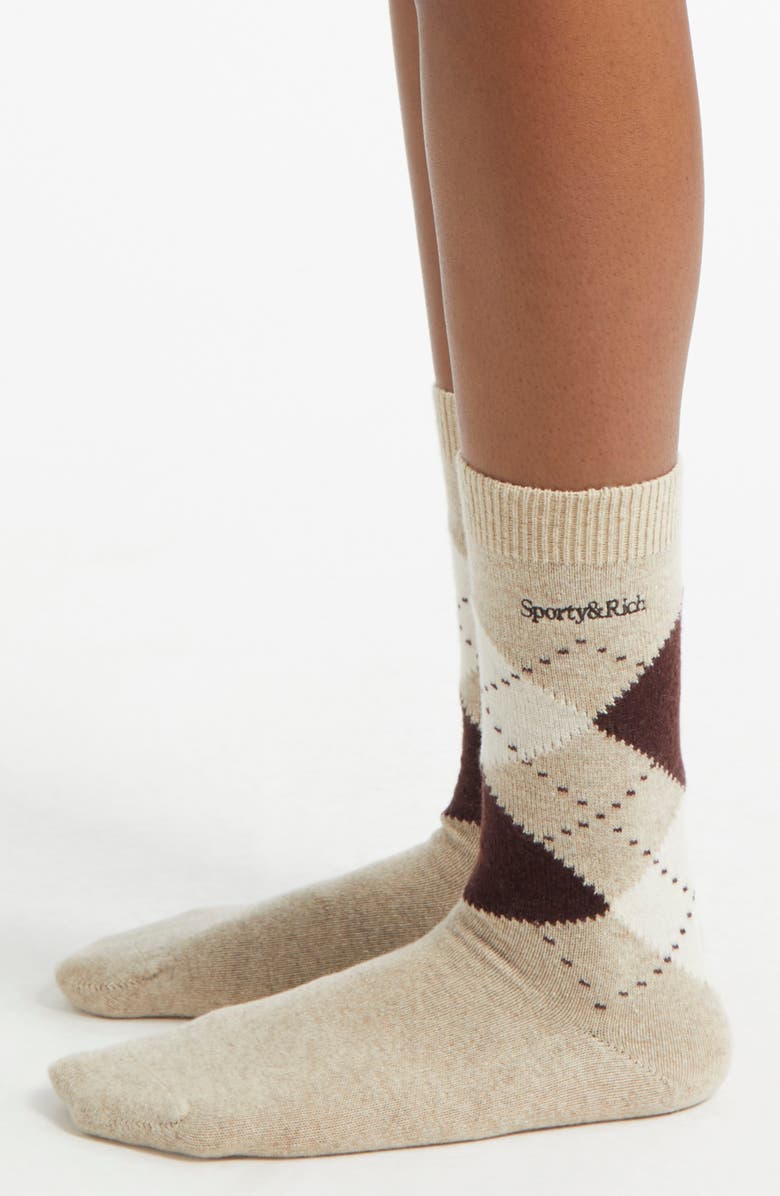 Sporty & Rich Serif Logo Argyle Crew Socks, Alternate, color, 