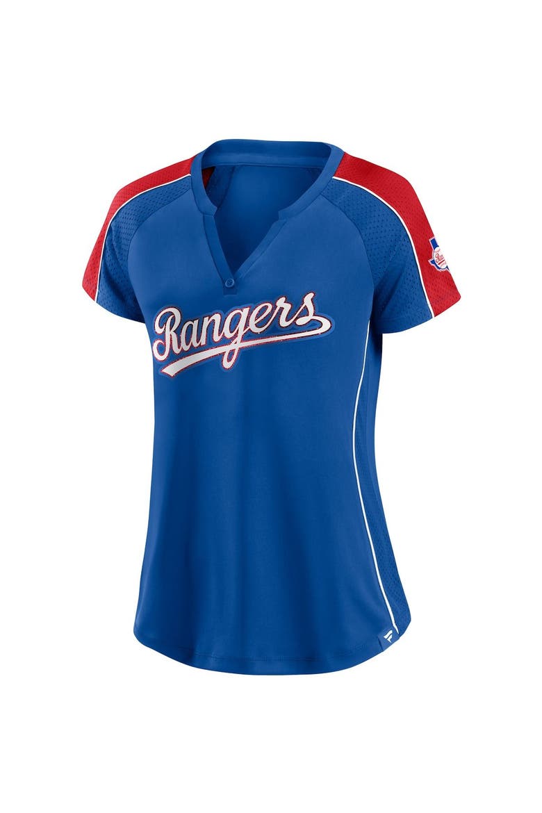 Women's Fanatics Branded Royal/Red Texas Rangers True Classic League Diva Pinstripe Raglan V-Neck T-Shirt, Alternate, color, Royal