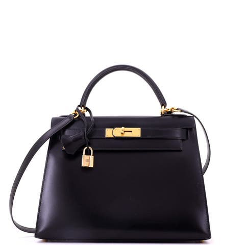 Kelly Handbag Black Box Calf with Gold Hardware 28