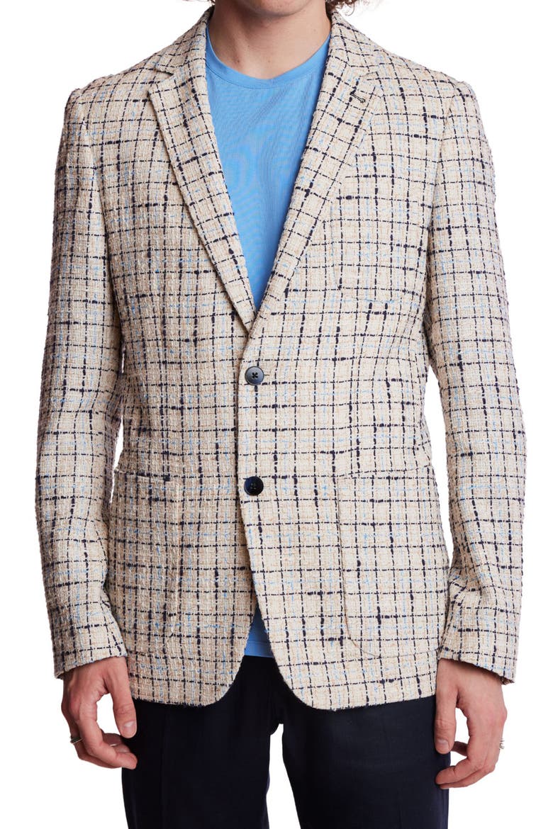 Dover Slim Fit Textured Plaid Sport Coat, Main, color, BEIGE NAVY CHECK