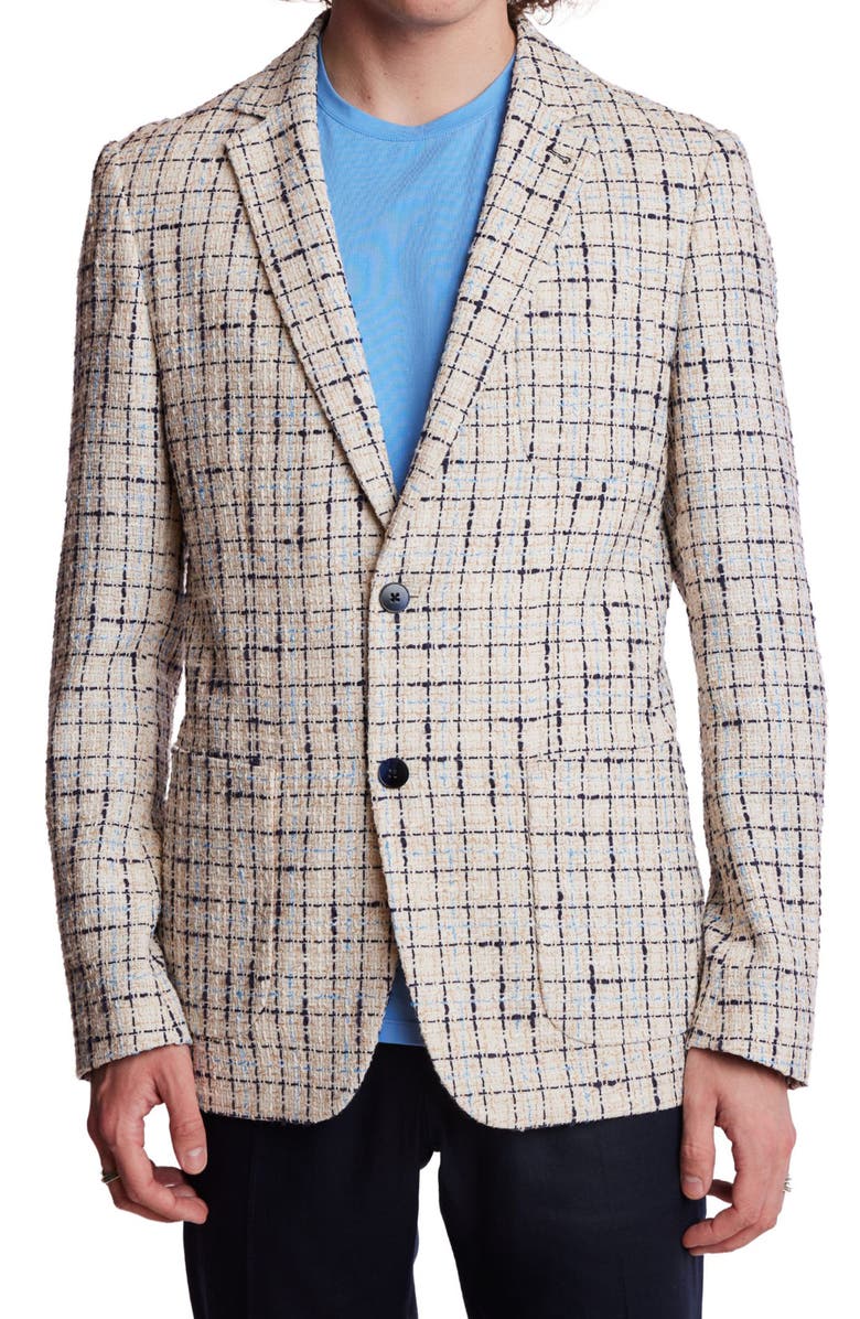 PAISLEY & GRAY Dover Slim Fit Textured Plaid Sport Coat, Main, color, Beige Navy Check