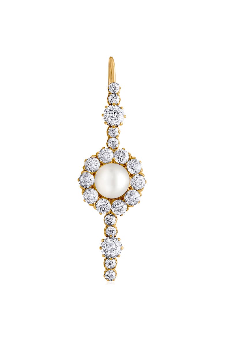 Old Mine Cultured Pearl & Diamond Single Linear Drop Earring, Main, color, 18K YELLOW GOLD
