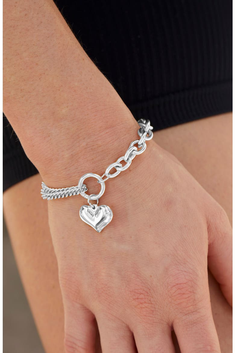 Heart Charm Mixed Chain Bracelet, Alternate, color, WHITE