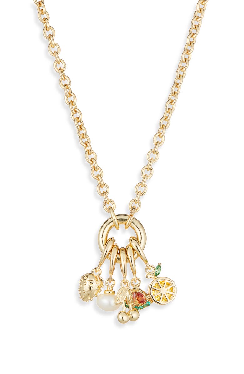 Leith Cubic Zirconia & Freshwater Pearl Fruit Charm Necklace, Alternate, color, Red Multi- Gold