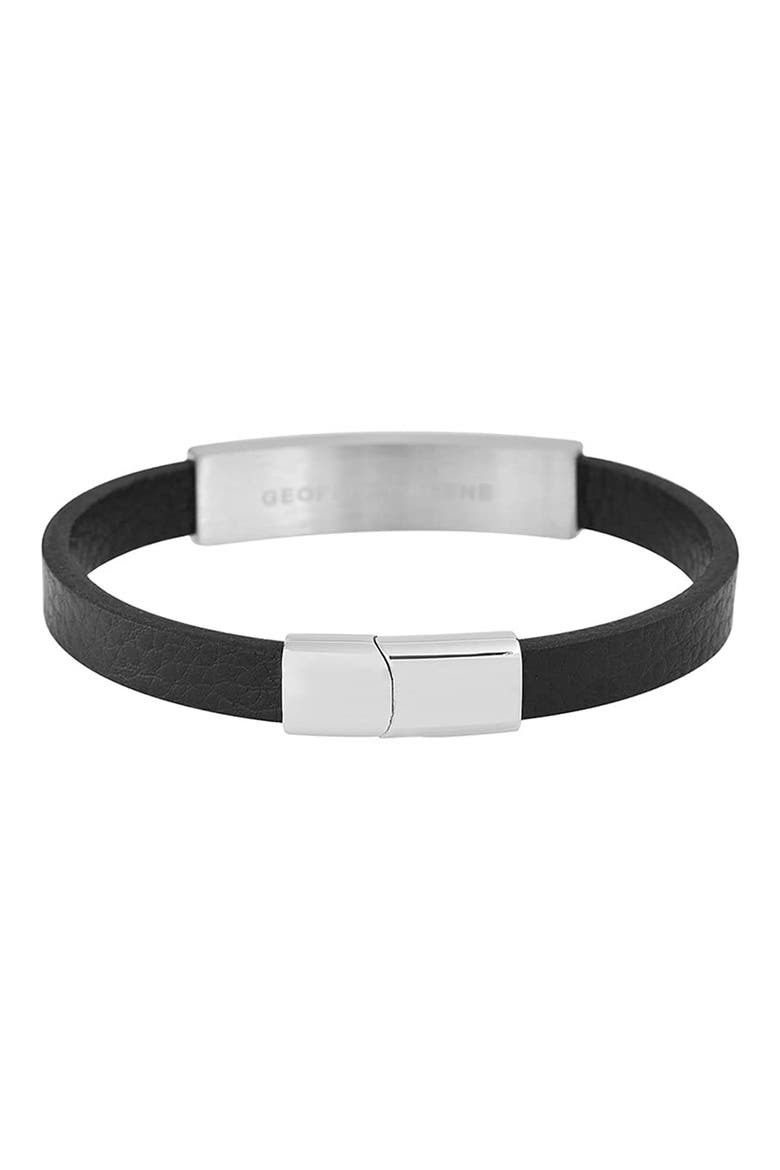 Men's Carbon Fiber & Stainless Steel Bar Leather Bracelet, Alternate, color, SILVER