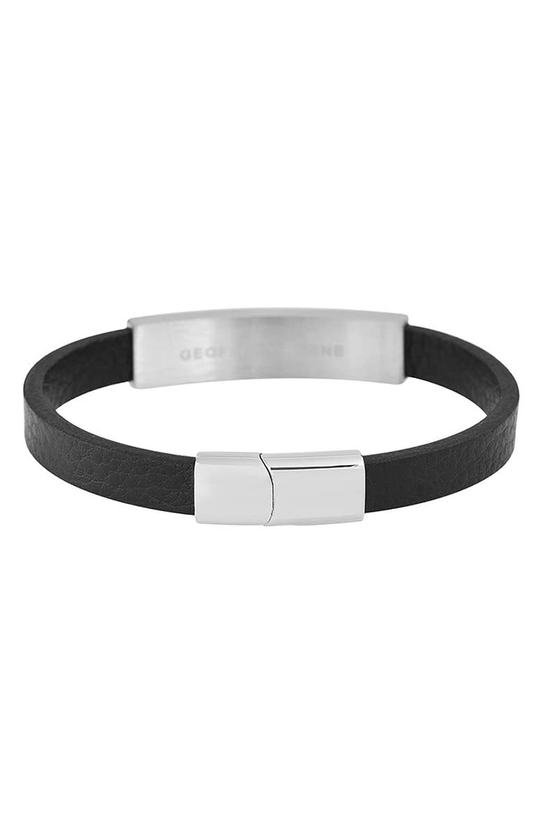 GEOFFREY BEENE Men's Carbon Fiber & Stainless Steel Bar Leather Bracelet, Alternate, color, Silver