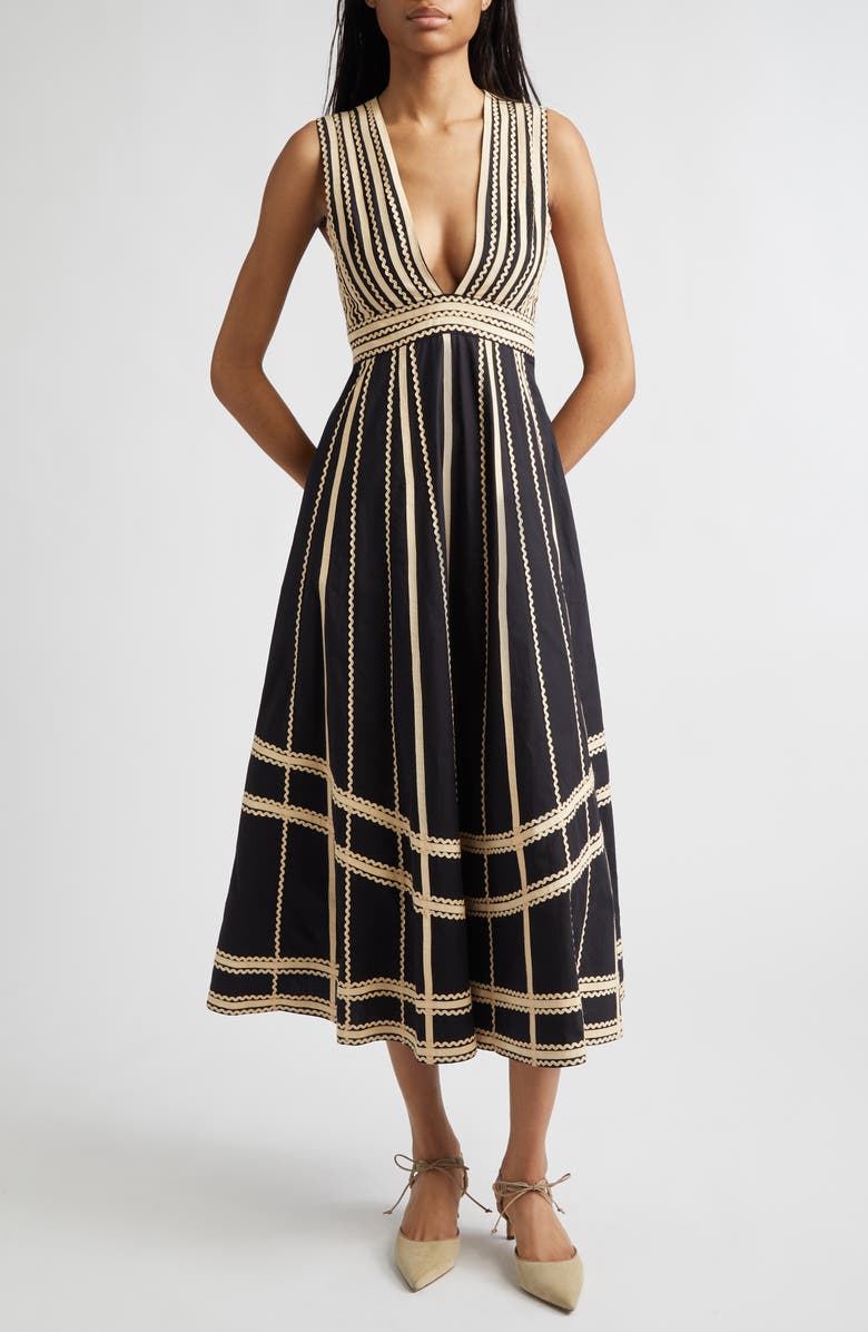 Ulla Johnson Palermo Plunge Neck Midi Dress, Main, color, Noir