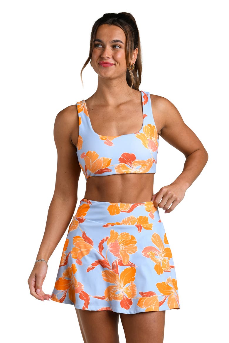 Outline Floral Scoop Neck Reversible Sports Bra, Alternate, color, DRIFT